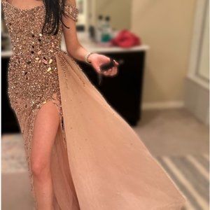 FORMAL EVENING ENGAGEMENT GOWN ROSE GOLD - WALONE FASHION GROUP DRESS